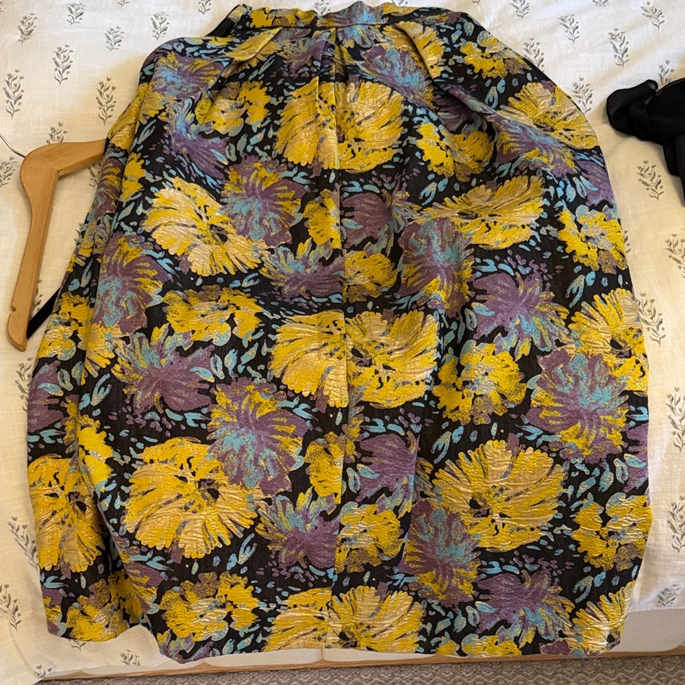 Anthropologie Floral A-Line Skirt in Black, Yellow & Purple